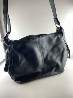 Valentina Black Leather Hobo Bag Large Slouchy Shoulder Bag Soft Leather